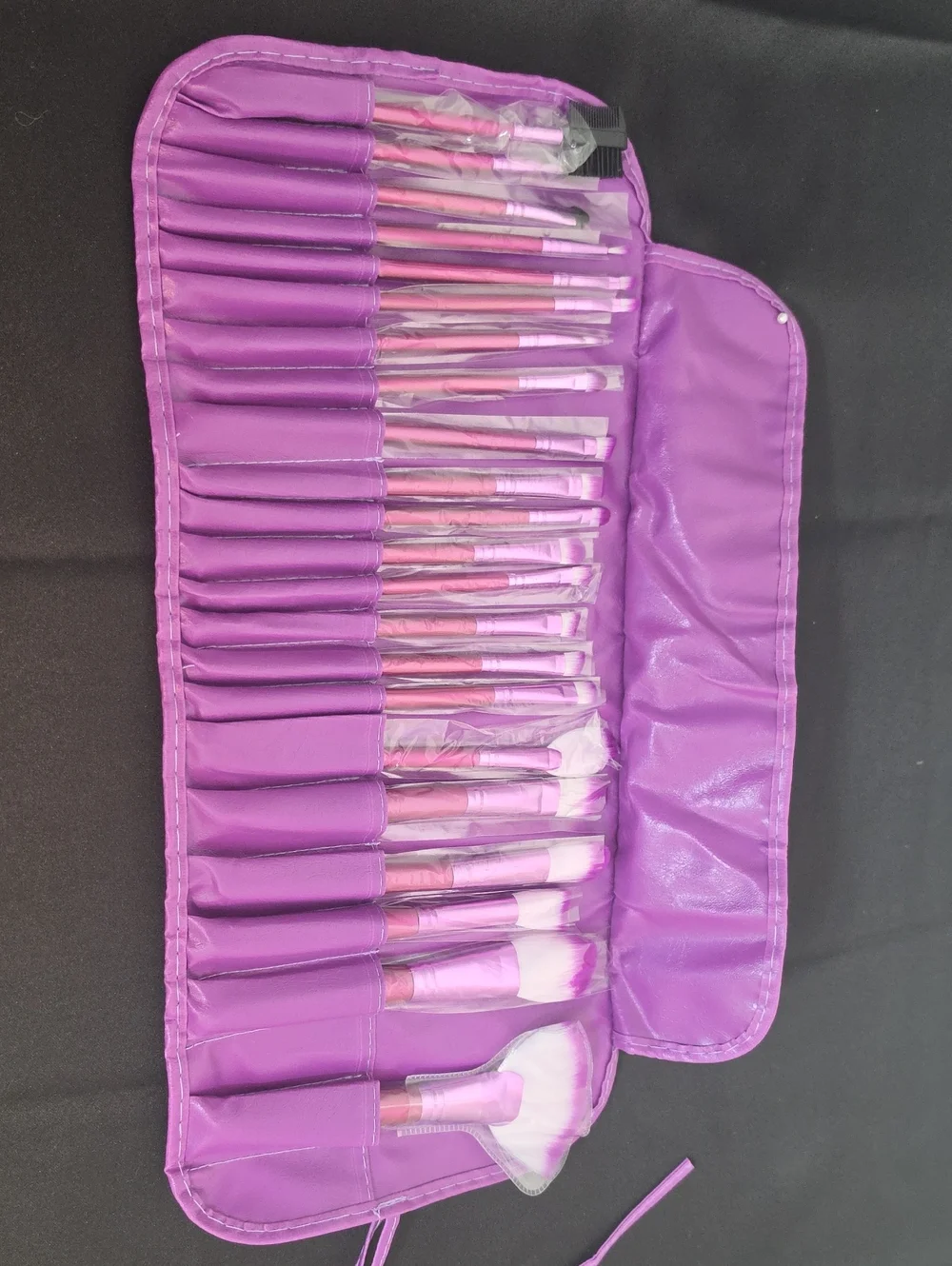Purple 24-Piece Makeup Brush Set with Roll-Up Case - Unbranded